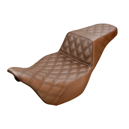 SADDLEMEN Step-Up Seat - HARLEY Extended Reach - Full Lattice Stitch - Brown