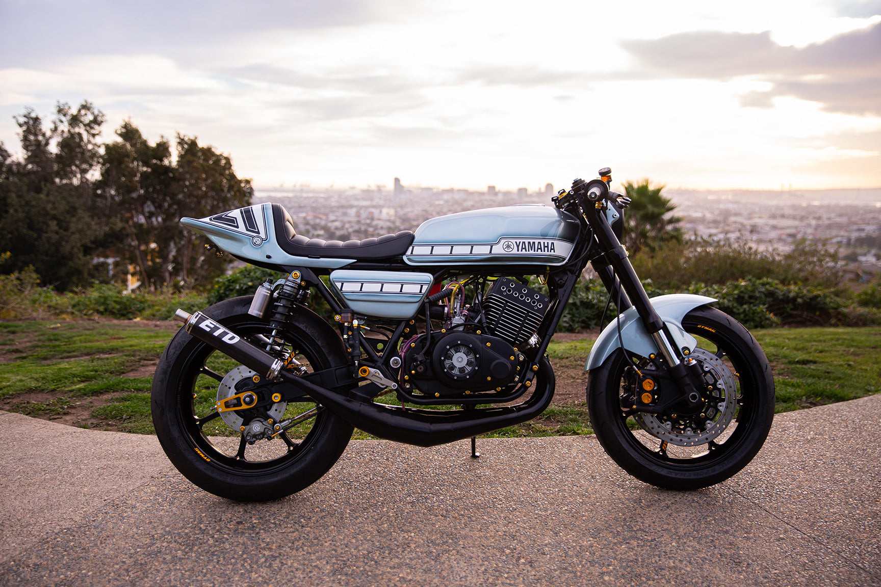 RSD Custom Yamaha RD 400 Motorcycle at Sunset