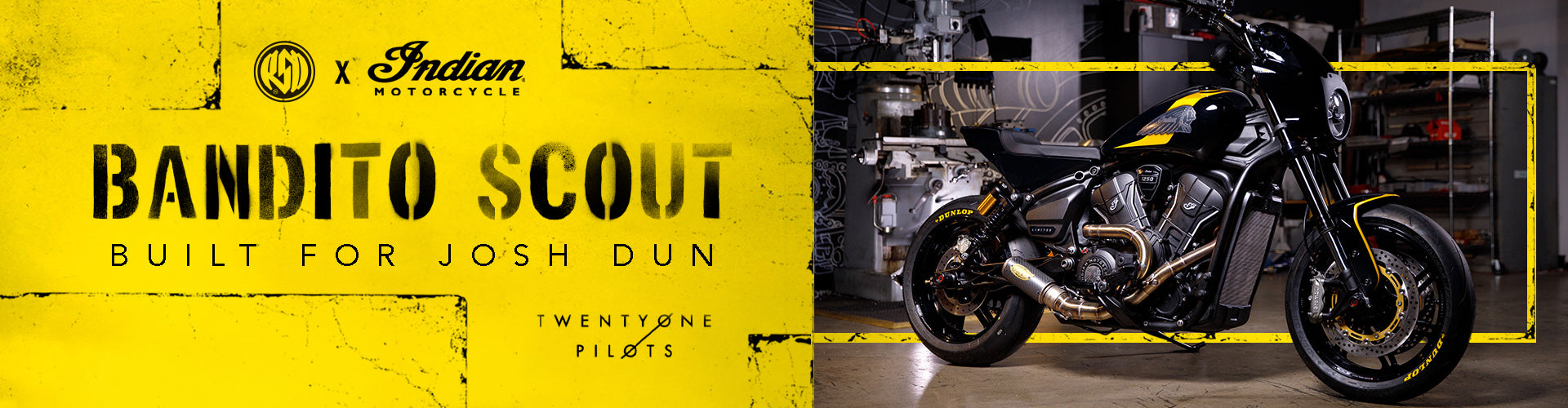 RSD x Indian Motorcycle Bandito Scout built for Josh Dun of Twenty One Pilots Banner