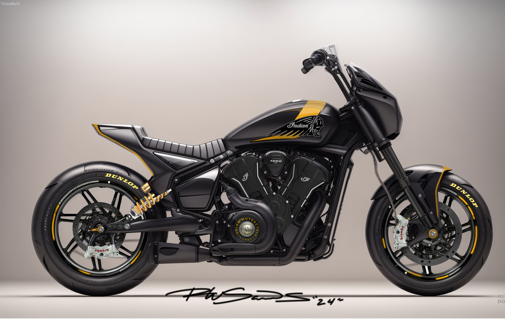 Render of the RSD x Indian Bandito Scout build for Josh Dun