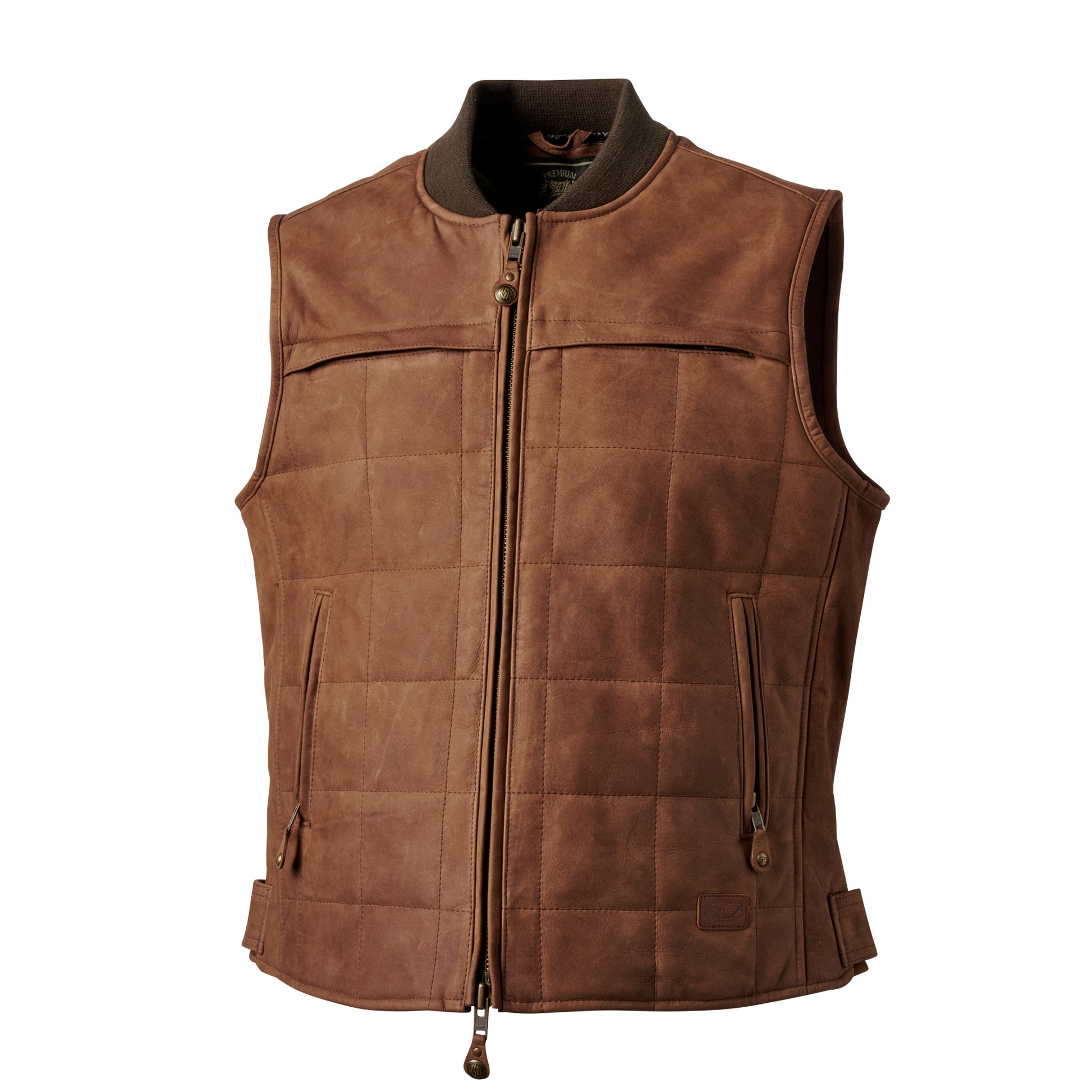 tobacco motorcycle vest Montana Leather - Brown so it wont bunch up when in the riding position Dark Horse Vest - Indigo